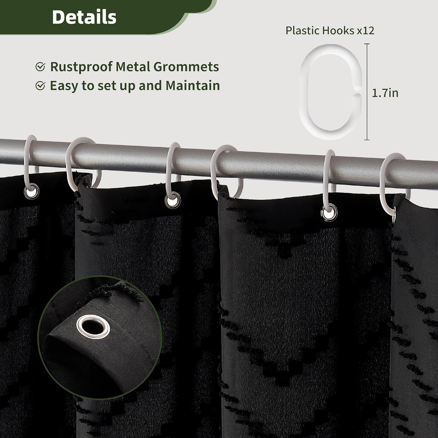 Siiluminisoy Stall Boho RV Shower Curtain Black Tassel Woven Fabric Short Shower Curtain 48 x 64 Modern Farmhouse Textured Tufted Chevron Striped Minimalist Bathroom Shower Curtain
