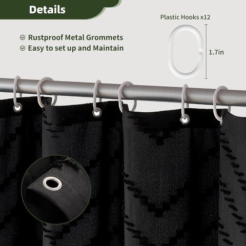 Siiluminisoy Stall Boho RV Shower Curtain Black Tassel Woven Fabric Short Shower Curtain 48 x 64 Modern Farmhouse Textured Tufted Chevron Striped Minimalist Bathroom Shower Curtain