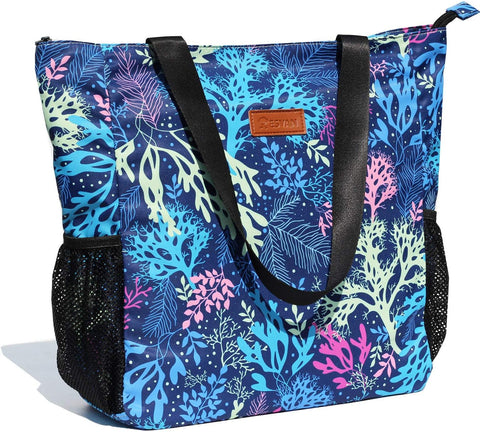 ESVAN Original Floral Water Resistant Large Tote Bag Shoulder Bag for Gym Beach Travel Daily Bags Upgraded