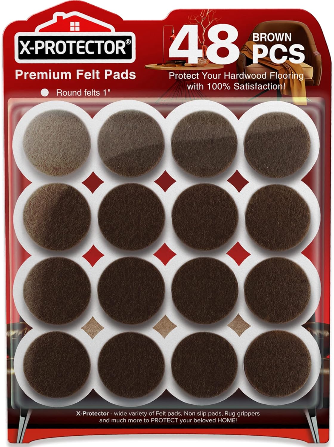 Felt Furniture Pads X-PROTECTOR - 48 Premium Floor Protector Chair Felts