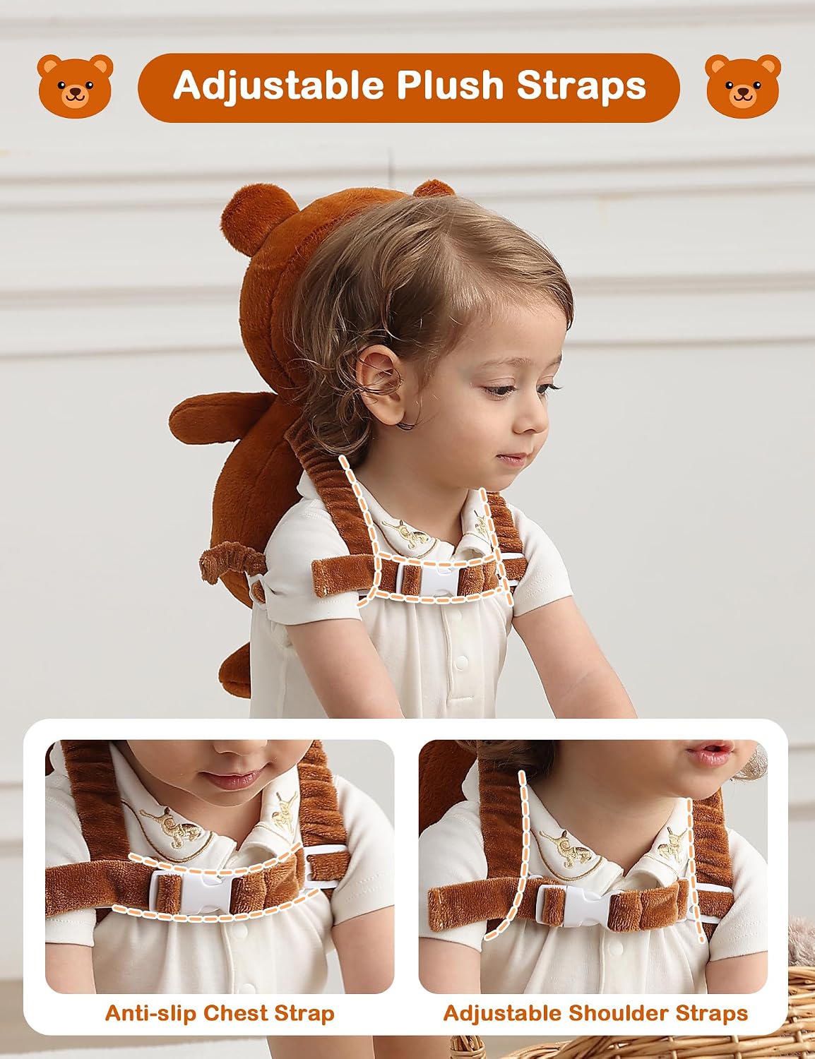 JunNeng Baby Head Protector Backpack for Walking Crawling, Brown Bear