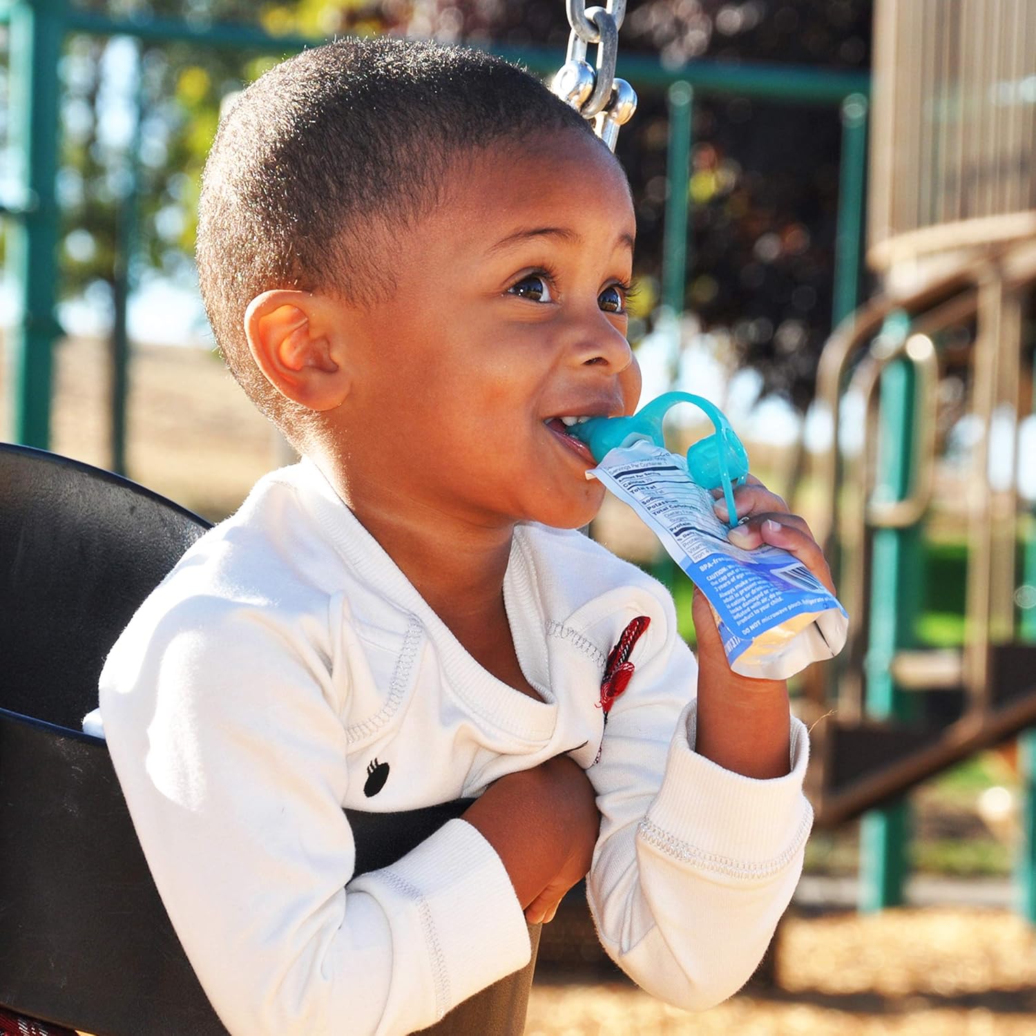 ChooMee SoftSip Food Pouch Top | Baby Led Weaning | No Spill Flow Control Valve, Protects Childs Mouth, 100% Silicone, BPA Free | Orange Aqua, 4 CT