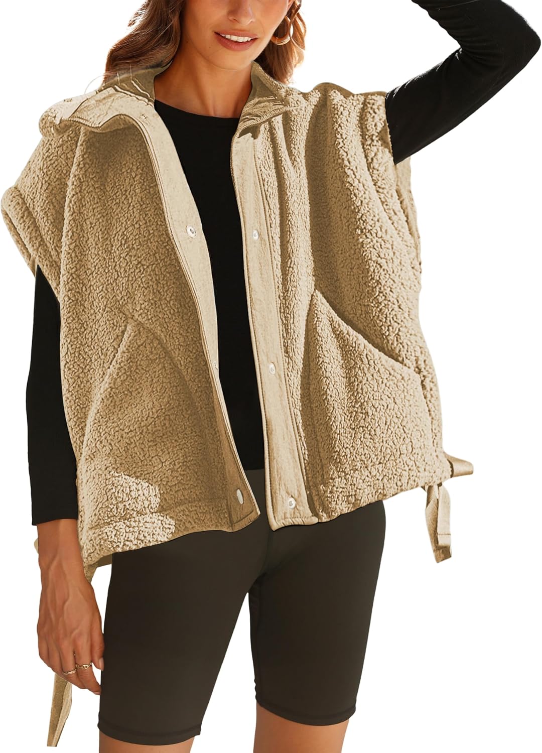 Womens Oversized Sherpa Fleece Vest Casual Sleeveless Jacket
