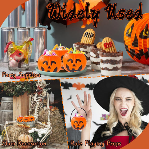 24 Pcs Mini Halloween Portable Pumpkin Bucket,2.8 In Plastic Pumpkin Candy Bucket,Trick or Treat Candy Pail Holder for Halloween Party Favor,Decoration Props