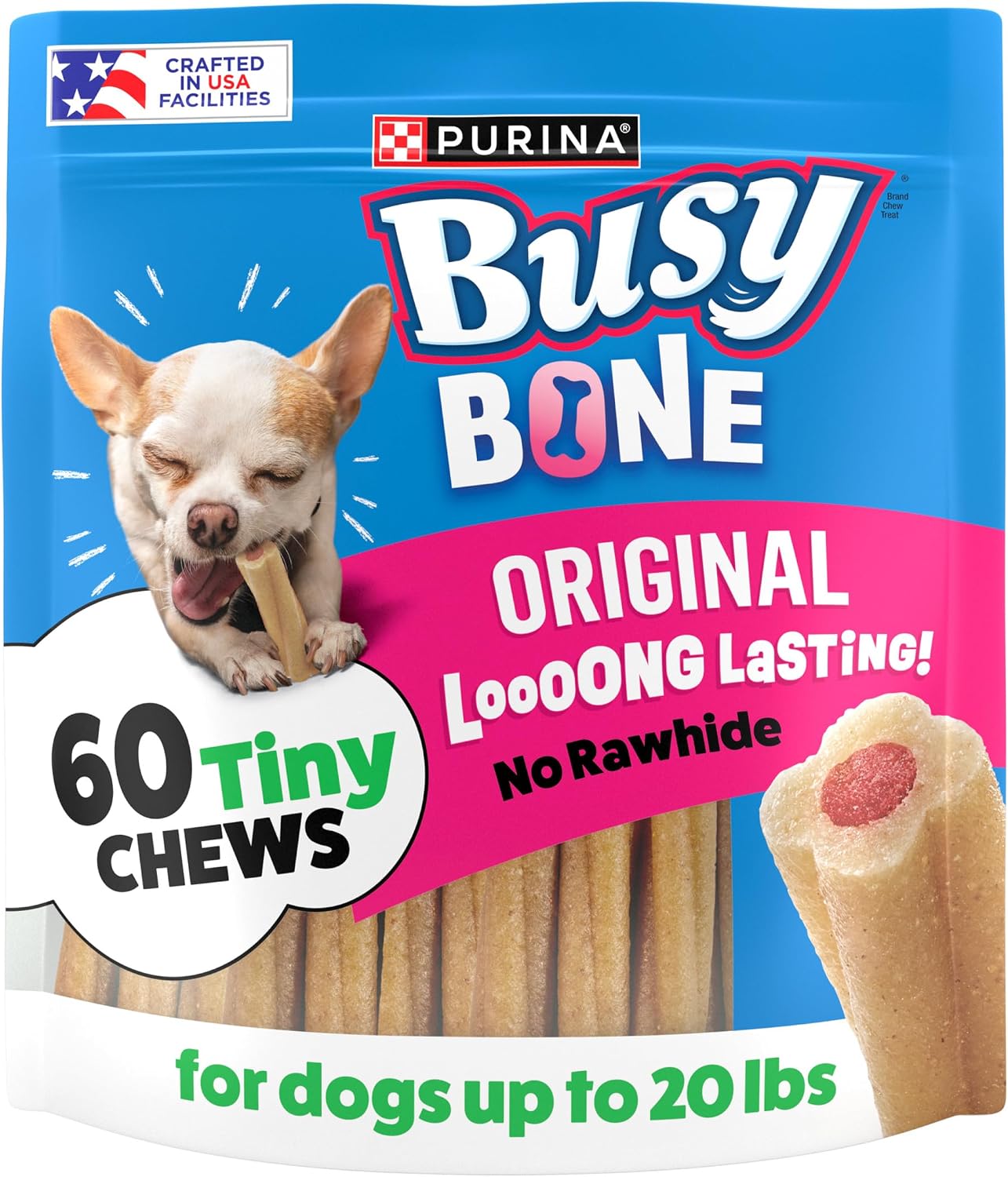 Purina Busy Bone Tiny Toy Breed Dog Chew Treats, Original, 60 ct Pouch