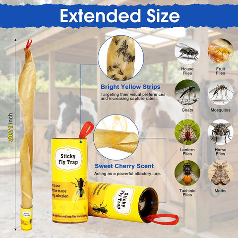 16 Pack Fly Strips Sticky Hanging Fly Trap Indoor Outdoor with Pins