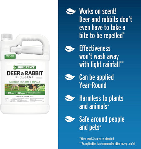Liquid Fence Deer and Rabbit Repellent Ready-to-Use Spray, 1 Gallon