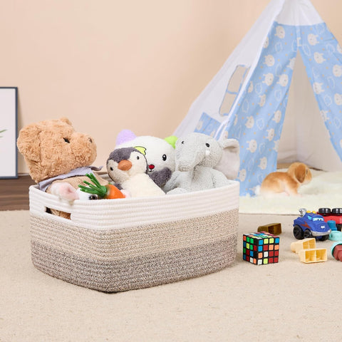 MiniArk Large Storage Baskets for Organizing, 17 x 13 x 7.5” Closet Shelf Baskets for Clothes Blanket Towels, Baby Nursery, Toy Bins Box, Woven Rope Basket, 3 Packs Gradient Brown