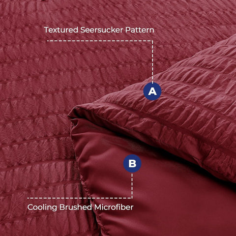 HYMOKEGE Burgundy Twin XL Comforter Set Seersucker 5 Pieces, All Season Luxury Bed in a Bag for Bedroom, Bedding Set with Comforter, Sheets, Pillowcase & Sham