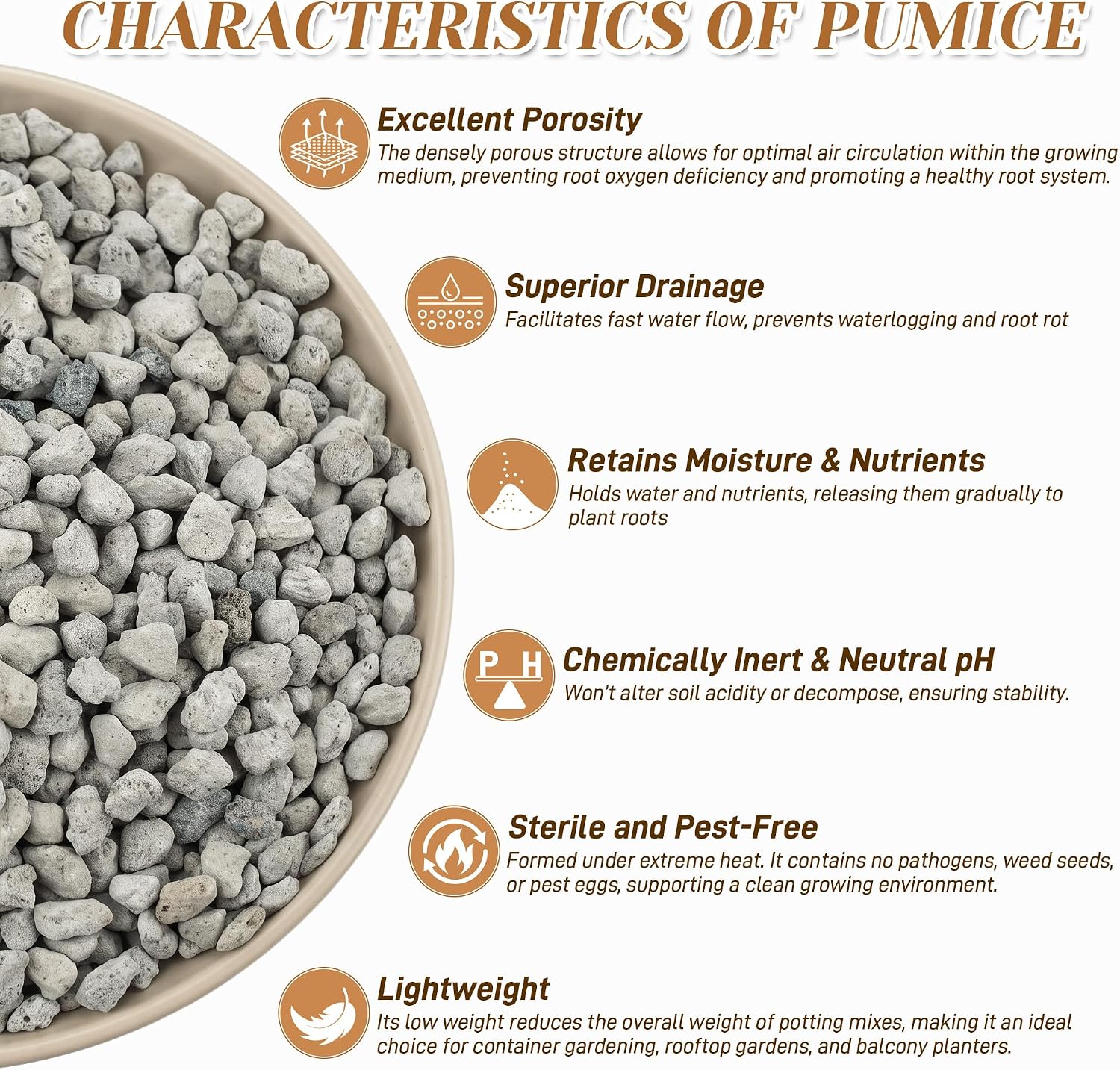 Pumice for Plants, 3QT(1/2") Horticultural Pumice Stone for Plants
