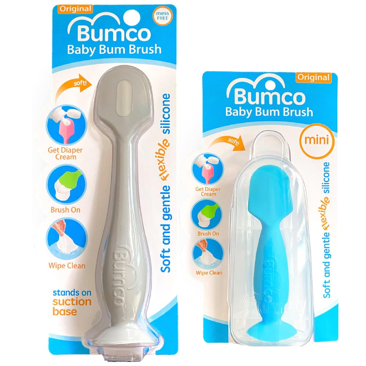 Bumco Baby Bum Brush + Travel Diaper Cream Spatula Set (Gray & Blue)