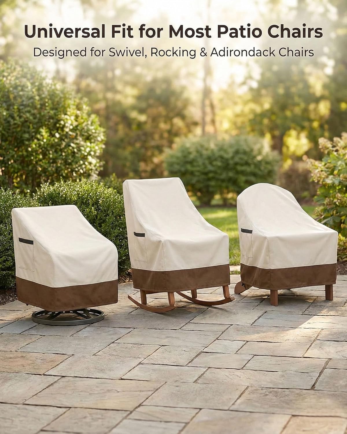 Outdoor Patio Chair Covers, Heavy Duty Waterproof 600D Oxford Furniture Protection, 35x37x36 Inches, 2-Pack, Beige and Brown