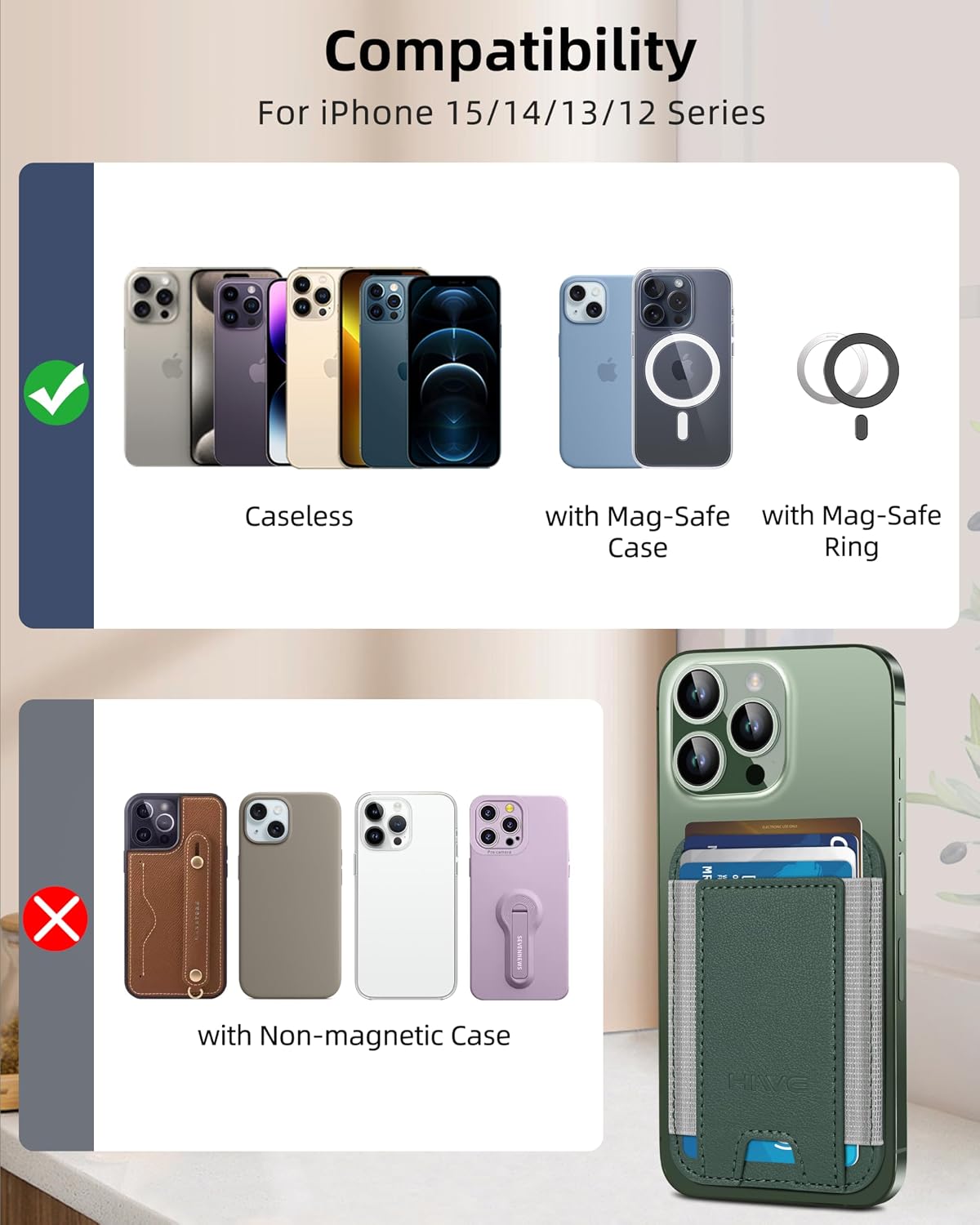 HiWe for MagSafe Wallet, 7 Cards Holder, RFID Blocking, Stronger Magnets