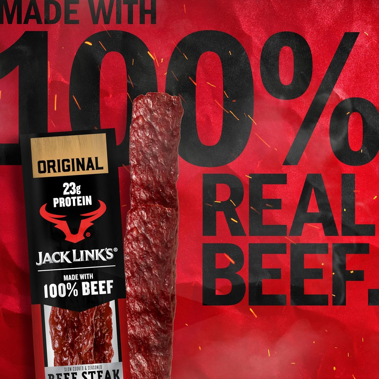 Jack Link's Beef Steak, Original - Protein Snacks, Jerky Meat Snack with 23g of Protein, Made with 100% Beef, Individually Wrapped Bulk Snack Pack, Keto Friendly - 2 Oz. (12 Count)