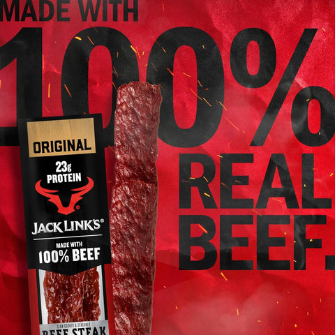 Jack Link's Beef Steak, Original - Protein Snacks, Jerky Meat Snack with 23g of Protein, Made with 100% Beef, Individually Wrapped Bulk Snack Pack, Keto Friendly - 2 Oz. (12 Count)
