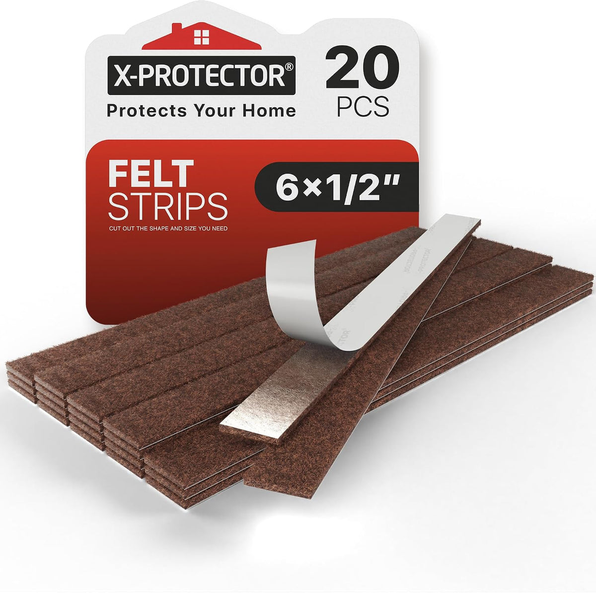 X-Protector Felt Furniture Pads - 20 PCS 6 x 1/2" - Premium Felt Strips