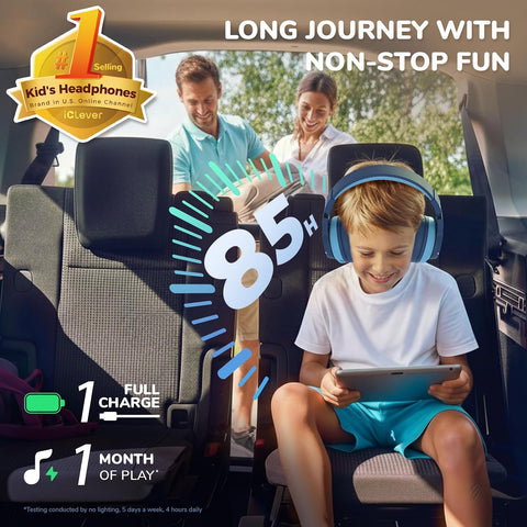 iClever BTH12 Kids Bluetooth Headphones 85H Playtime with LED Lights Travel