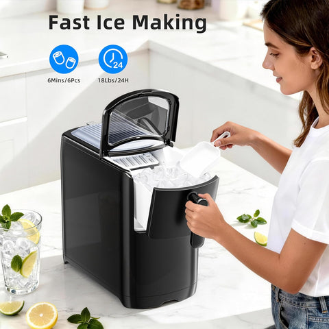 Antarctic Star Portable Countertop Ice Maker with Self-Cleaning, 18Lbs/24H, One-Touch Operation, Ice Scoop for Home, Kitchen, Office(Black)