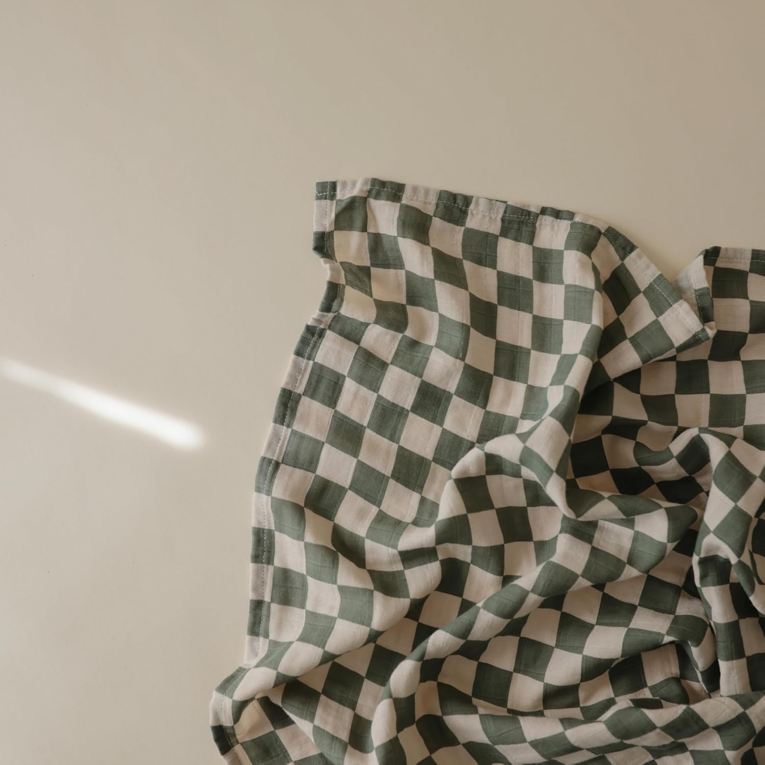 mushie Muslin Baby Swaddle Blanket | 100% Organic Cotton (Olive Check)