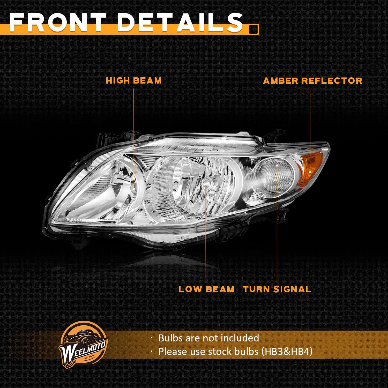 WEELMOTO Headlights Assembly for 2009-2010 Toyota Corolla S/LE/XLE