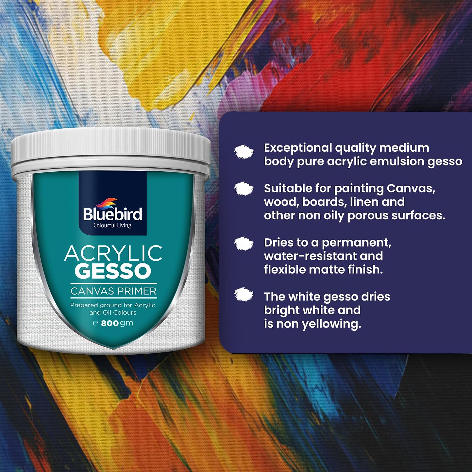 BLUEBIRD Heavy Gesso Primer for Acrylic Painting, Gesso Surface Prep Medium for Acrylic Paint and Oil Paint (Black, 28.2 Oz)