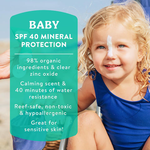 Badger Mineral Baby Sunscreen Cream, Non Toxic Sunscreen, SPF 40, 2.9 fl oz