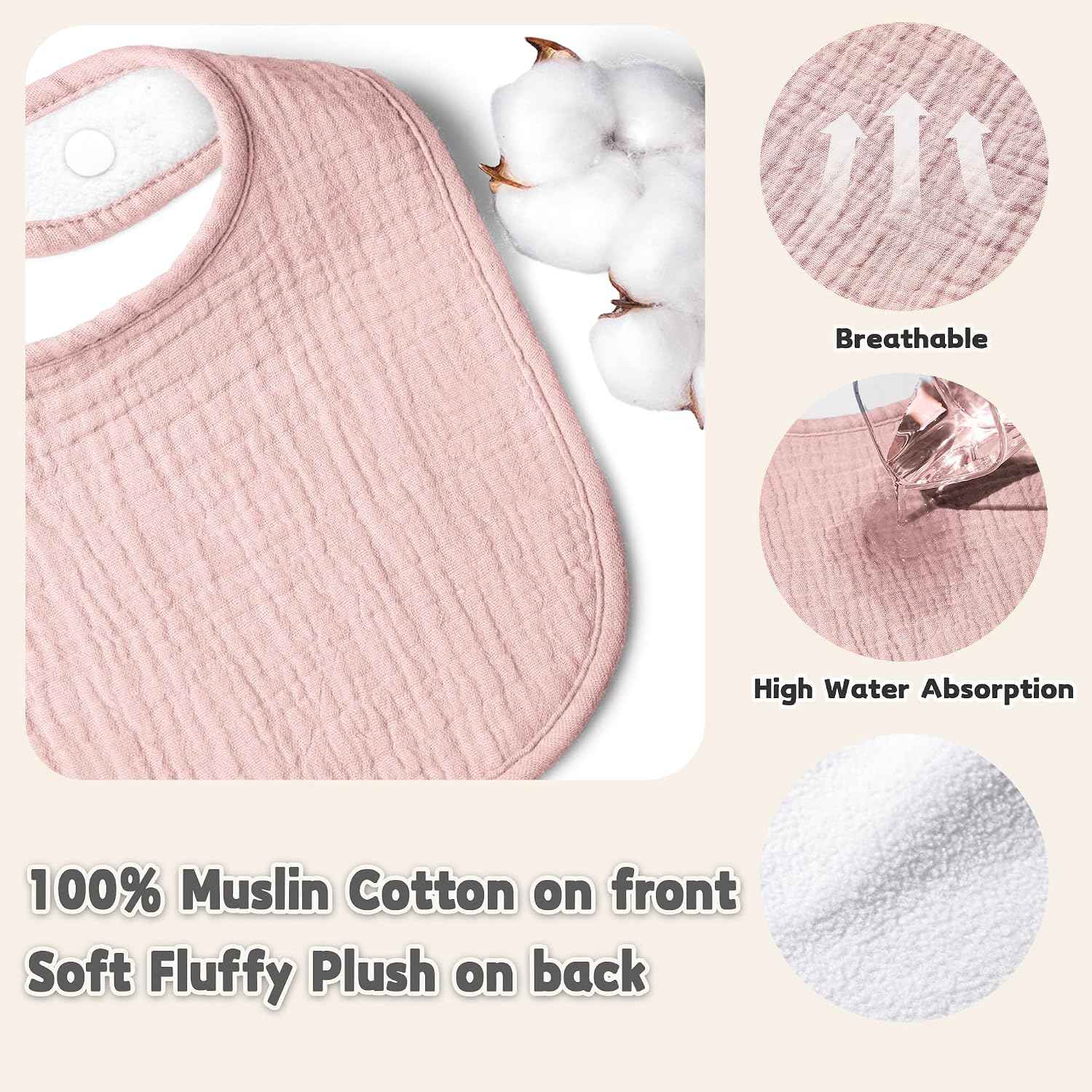 Susurration Muslin Baby Drool Bibs 6Pack Soft Square Adjustable Baby Bandana Bibs for Unisex Girls & Boys