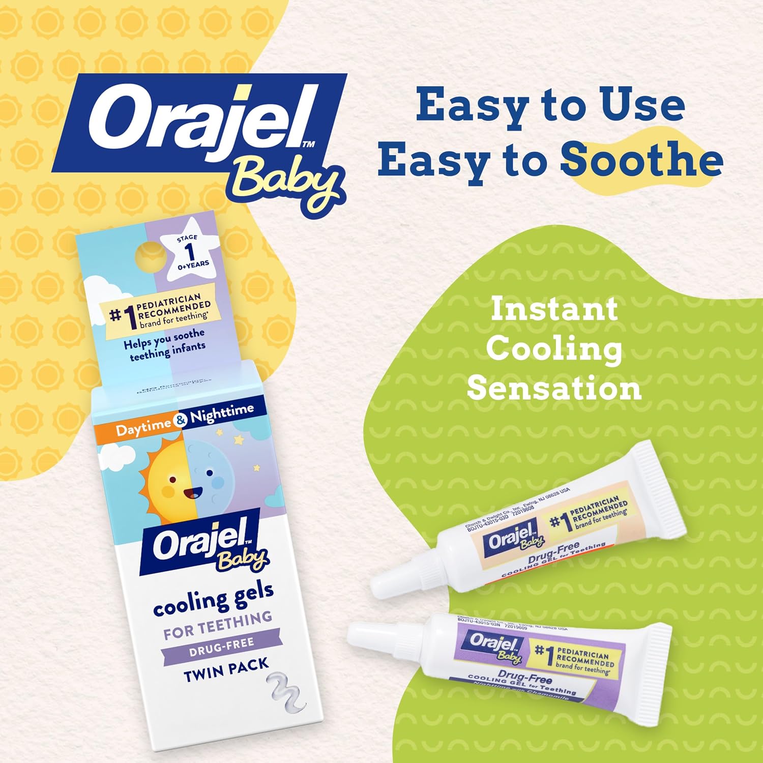 Orajel Baby Daytime & Nighttime Cooling Gels for Teething, 0.18 Oz, 2-Pack