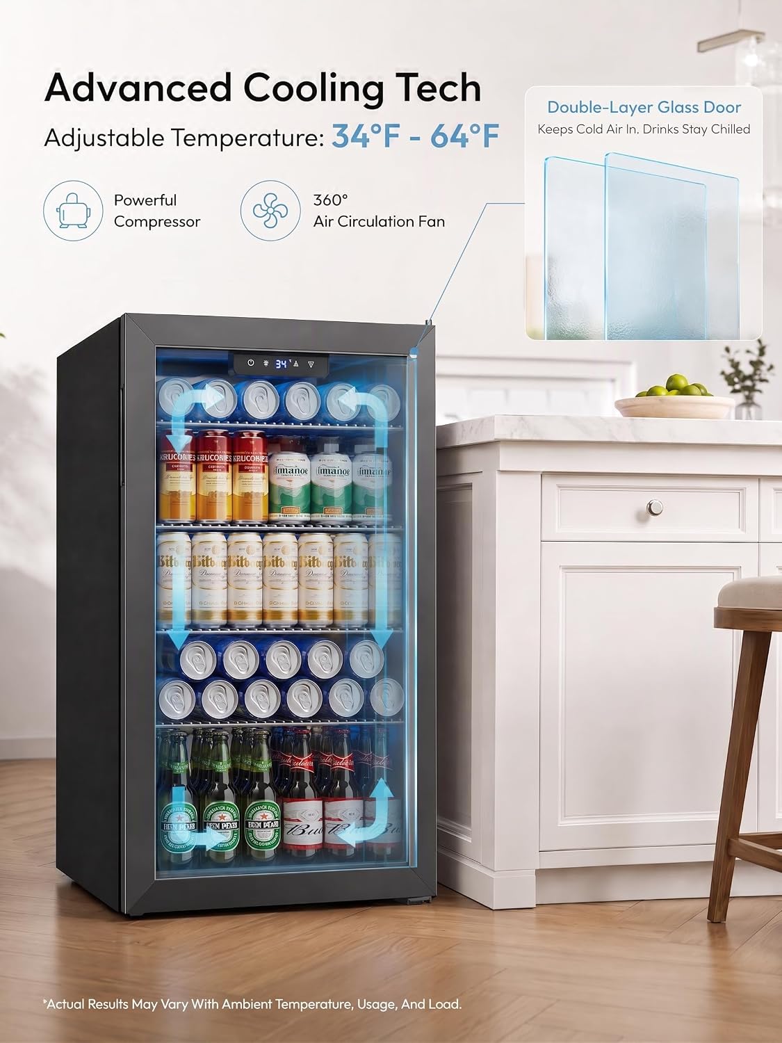 Icyglee 126 Can Mini Fridge, 3.2 Cu.Ft Beverage Refrigerator, Drink Cooler