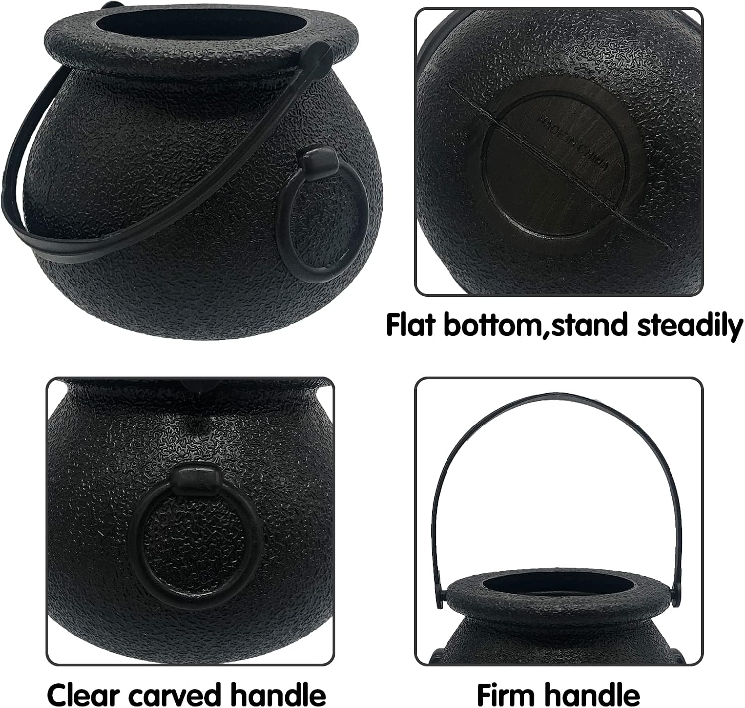 Lshfwn 24 Pack Plastic Cauldron,Black Mini Witch Cauldron with Handle,Halloween Candy Cauldron Kettles,Plastic Candy Holder for Party Decoration Supplies St Patrick's Day