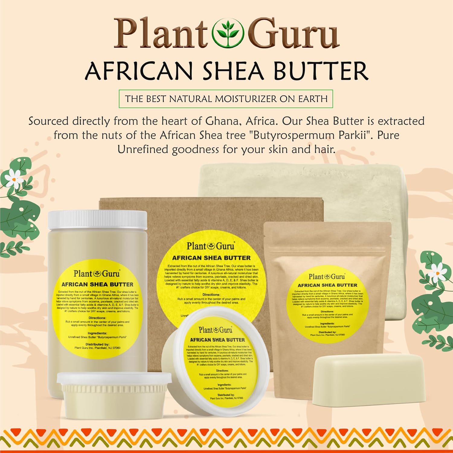 Plant Guru Raw African Shea Butter 32 oz. / 2 lbs. Jar Bulk 100% Pure Natural Unrefined IVORY - Ideal Moisturizer For Dry Skin, Body, Face And Hair Growth. Great For DIY Soap and Lip balm Making.