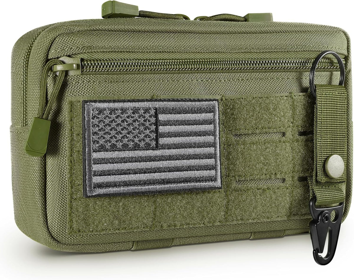 FRTKK Tactical Molle Admin Pouch Utility Laser Cut EDC Tool Pouch Bag Horizontal Modular Pouches Include US Flag Patch and Keychain