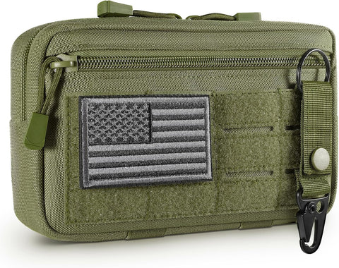 FRTKK Tactical Molle Admin Pouch Utility Laser Cut EDC Tool Pouch Bag Horizontal Modular Pouches Include US Flag Patch and Keychain