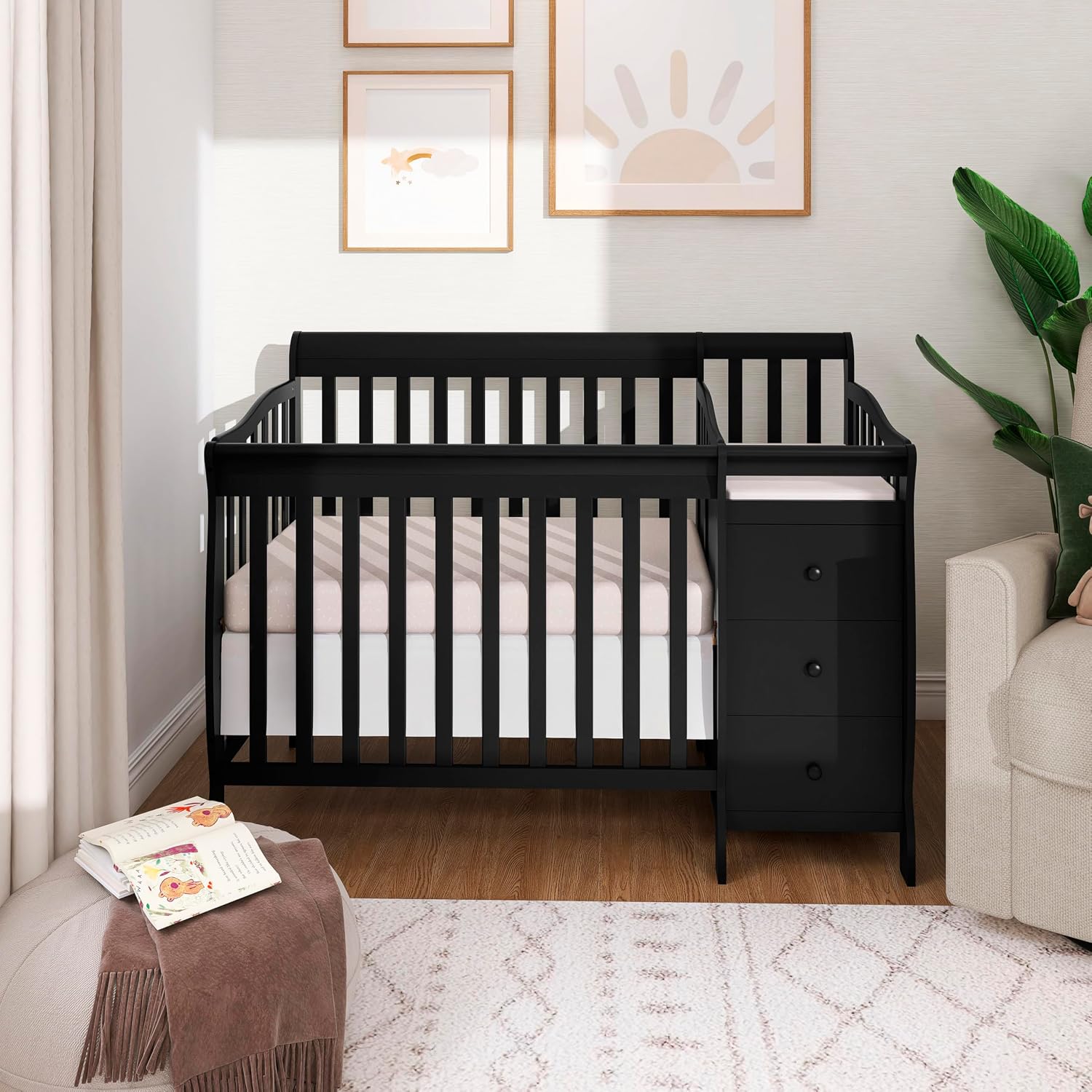 Dream On Me Jayden 4-in-1 Convertible Mini Baby Crib with 3 Drawer Changer