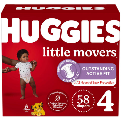 Huggies Size 4 Diapers, Little Movers Baby Diapers, Size 4 (22-37 lbs), 58 Count