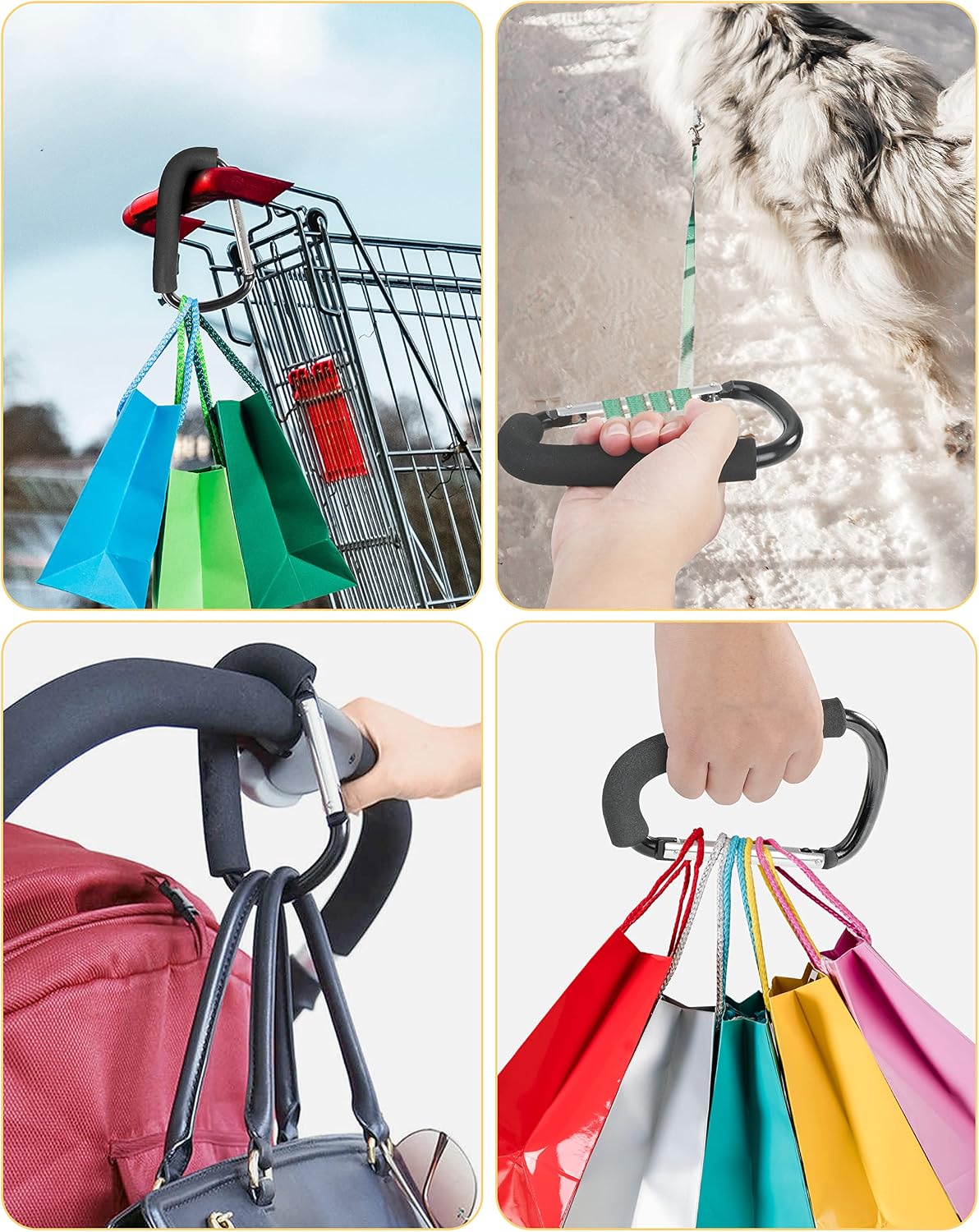 Stroller Hooks, 6.3" Large Stroller Clip, 2 Pack Stroller Hooks for Hanging Bags and Shopping, Stroller Accessories for Mommy, Large Carabiner