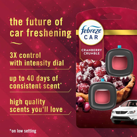Febreze Car Air Freshener, Odor-Fighting Automotive Vent Clip, Scented Car Accessories, Long Lasting for Strong Odors, Cranberry Crumble Scent, 4 Count