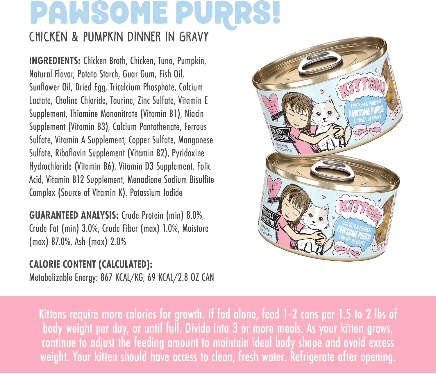 Weruva B.F.F. Kitten Food, Pawsome Purrs with Chicken & Pumpkin in Gravy, 2.8oz Can (Pack of 12)