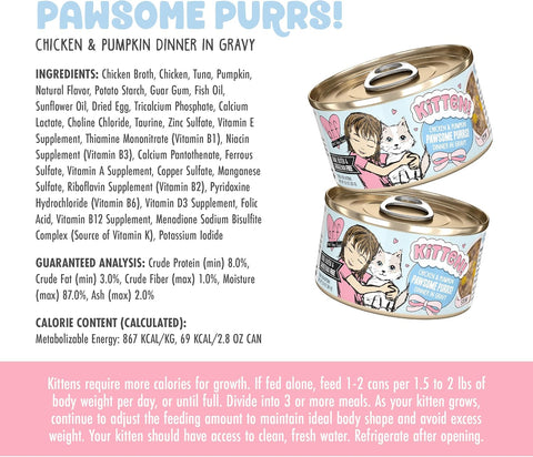 Weruva B.F.F. Kitten Food, Pawsome Purrs with Chicken & Pumpkin in Gravy, 2.8oz Can (Pack of 12)