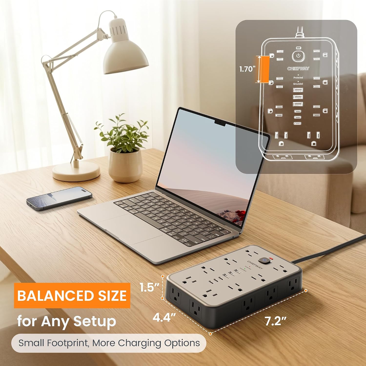 10 FT Surge Protector Power Strip with 6 USB, 16 Outlets, 2400J