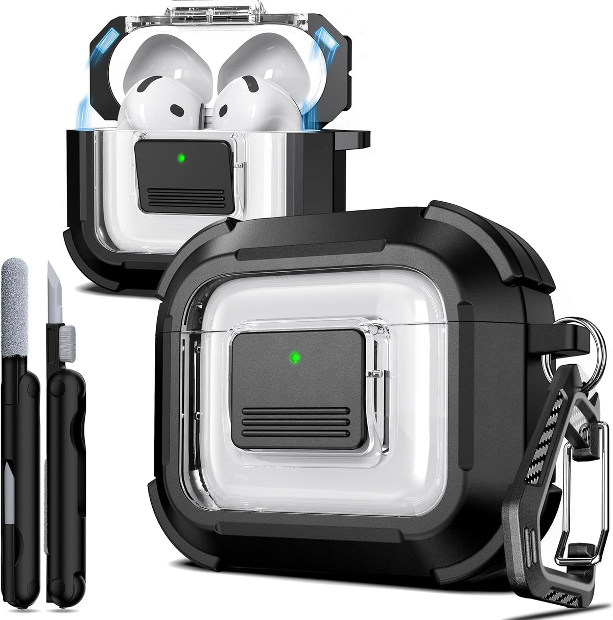 R-FUN for AirPods 4 Case with Lock Magnetic Lid MagSafe, Black