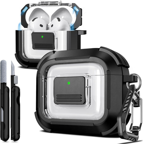 R-FUN for AirPods 4 Case with Lock Magnetic Lid MagSafe, Black