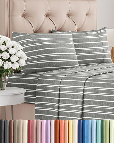 Full Size 4 Piece Sheet Set - Breathable & Cooling Sheets - Grey Stripes