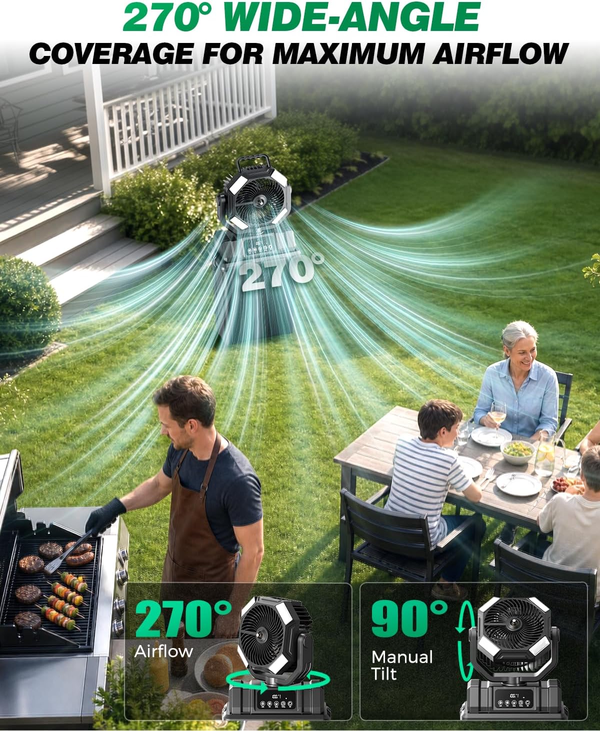 40000mAh Misting Fans for Outside, 15L Portable Outdoor Cooling Fan with Auto Oscillation, LED Light, Timer, Rechargeable Battery Powered Mister Fan for Camping, Beach, Patio
