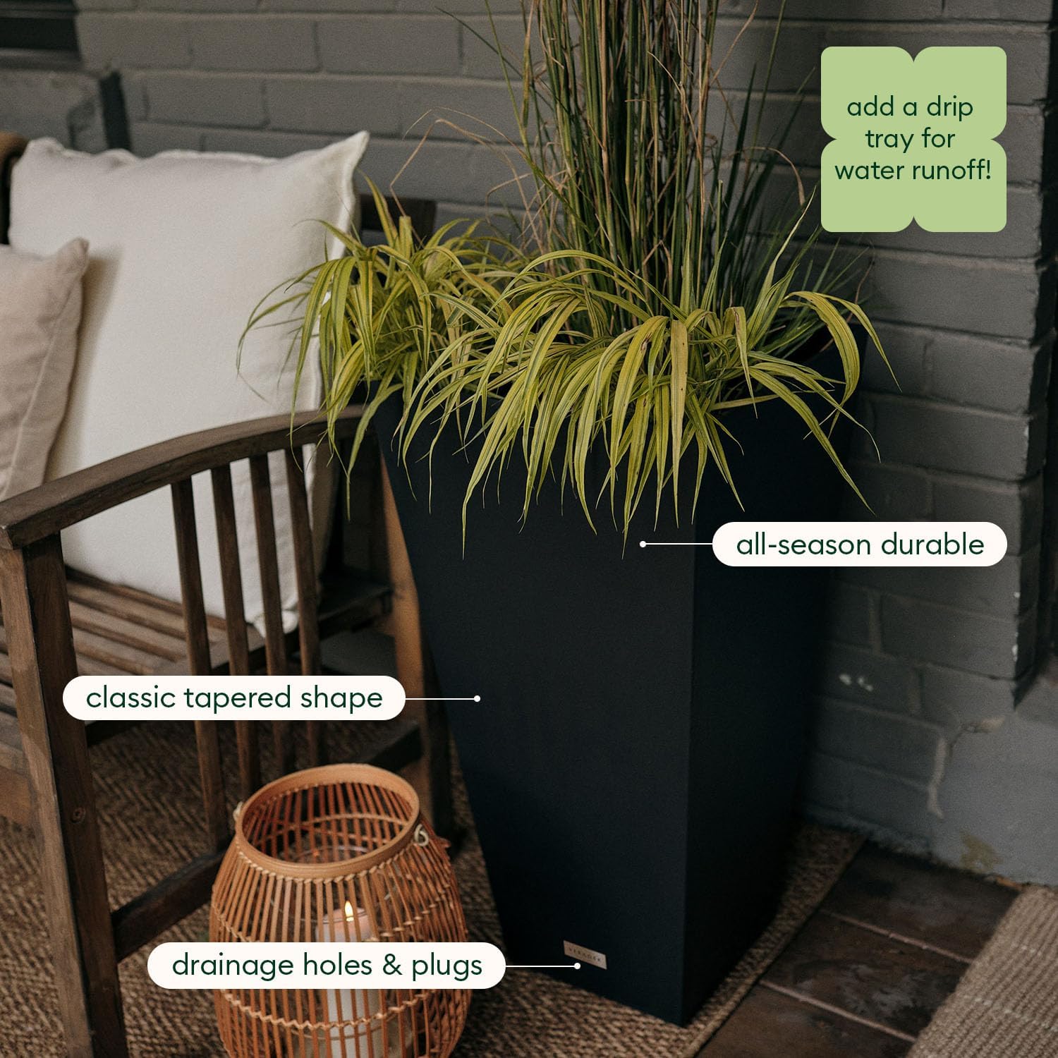 Veradek Pure Series Taper Planter - Tall Tapered Outdoor Planter with Shelf