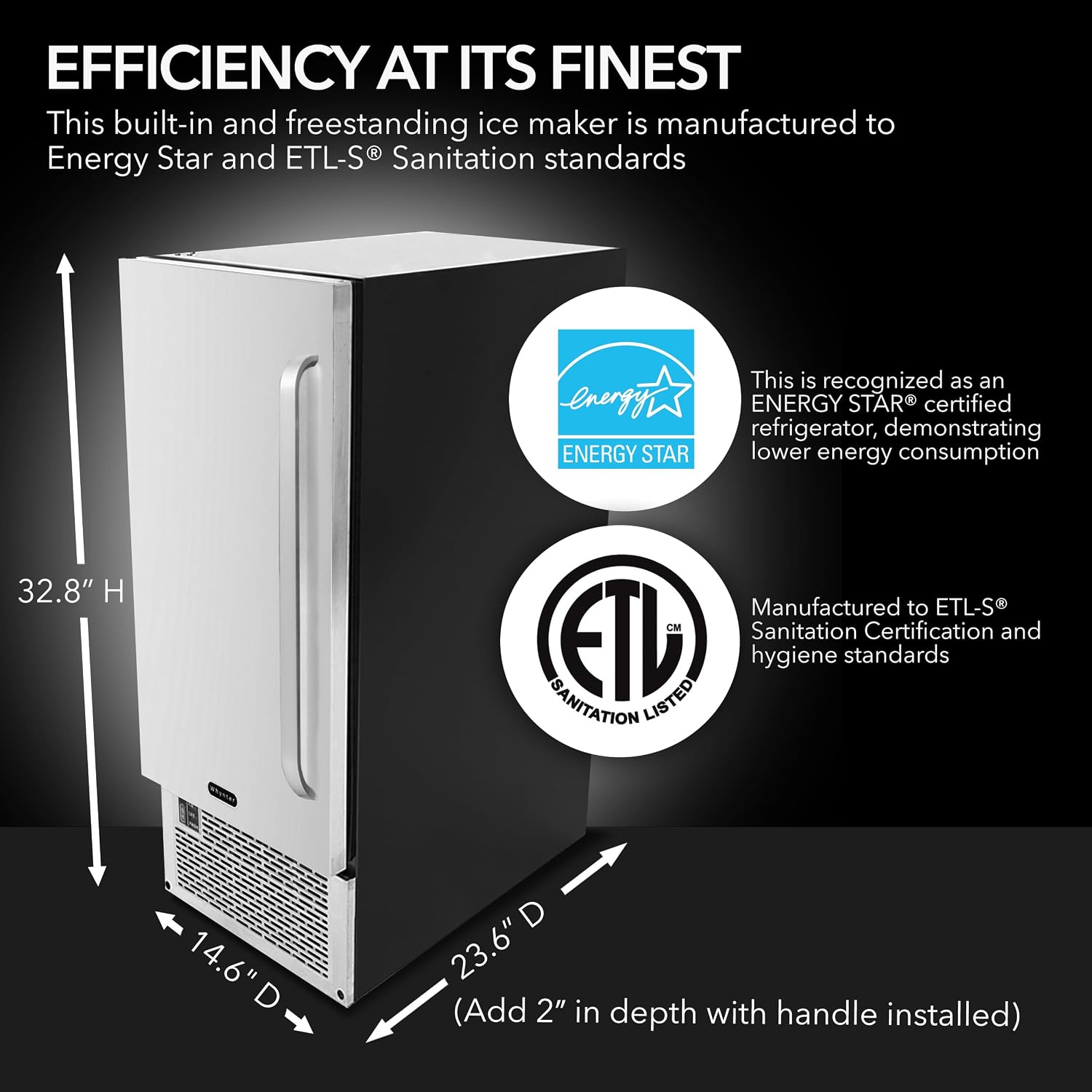 Whynter Built-in Ice Maker, 80 lb Per Day, Stainless Steel, UIM-502SSa
