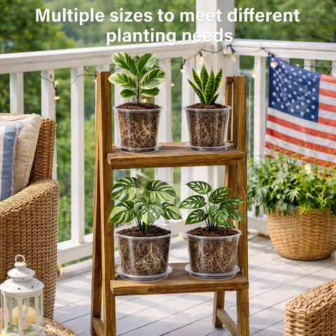 Bluepro Clear Nursery Pots with Saucers, 5/6/8/10 Inch, 12-Pack