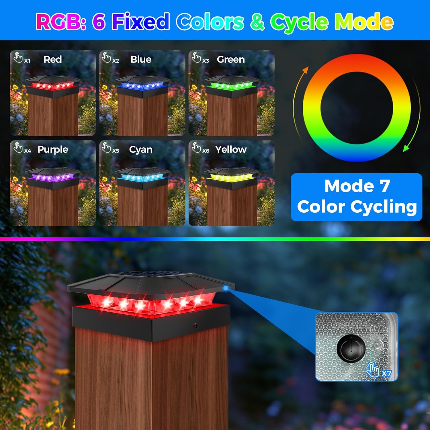 Peasur 12 Pack 4x4 Solar Post Cap Lights Outdoor RGB Color Changing