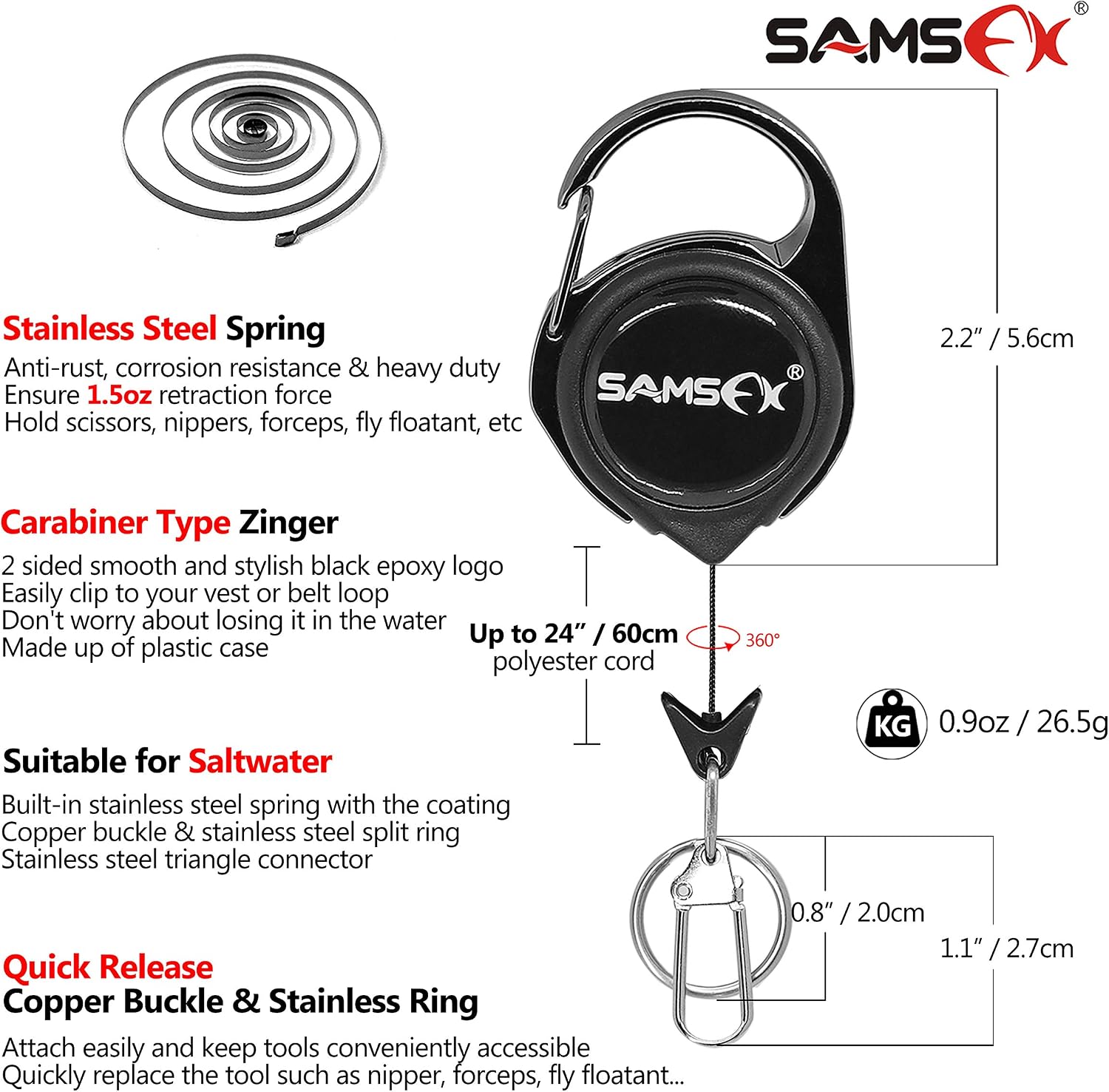SAMSFX Aluminum Fishing Pliers Hook Remover Braid Line Cutter with Coiled Lanyard, Fly Fishing Knot Tying Tool & Retractors