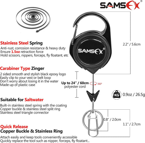 SAMSFX Aluminum Fishing Pliers Hook Remover Braid Line Cutter with Coiled Lanyard, Fly Fishing Knot Tying Tool & Retractors